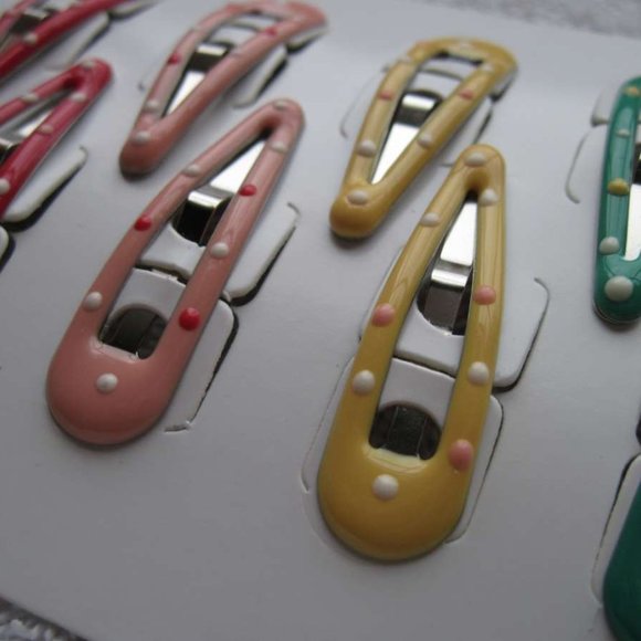 8 Goody Epoxy Covered Colors Polka Dots Metal Hair Contour Snap Clips Red Pink - Picture 2 of 6